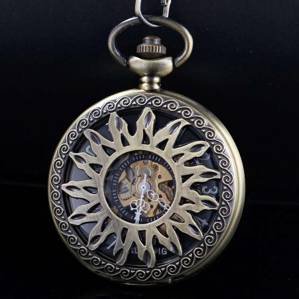 Antique Sun Disc Shape Hollow Steampunk Mechanical Pocket Watch Retro Gentleman Analog Signal Clock Lady Jewelry Gift