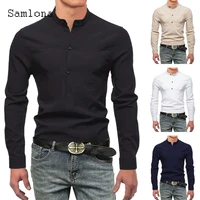 samlona men long sleeve linen blouse solid basic tops sexy mens clothing 2022 summer new casual pullovers homme shirt blusas