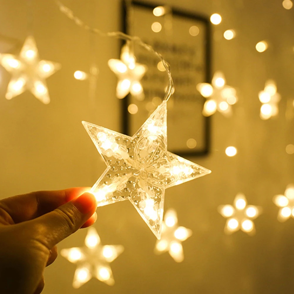 

3m LED Pentagram Shaped Curtain Light Fairy String Stars Light EU Plug 8 Modes for Party Garden Decorative Lamp Strings