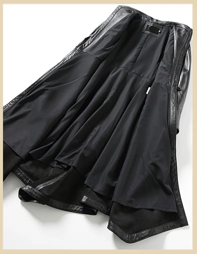 High End 2022 Spring New Sheepskin Coat Half Sleeves Women's Black Real Leather Long Windbreaker Classic Loose Office Jacket