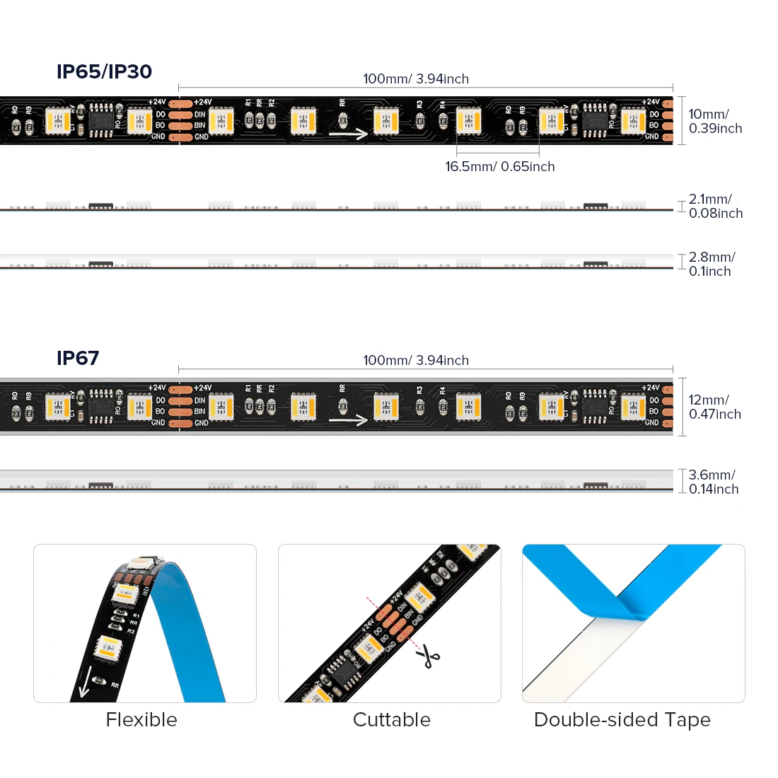 Фото WS2805 RGBCCT SMD5050 5 в 1 светодиодная лента 4-контактный двойной провод передачи данных DC24V 60 светодиодов/м RGBWW RGBCW Адресная цифровая светодиодная пиксельная лента №3