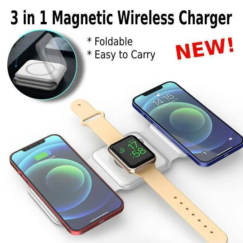 

3 in1 Foldable 15W Magsafe Magnetic Wireless Charger Pad For iPhone Watch