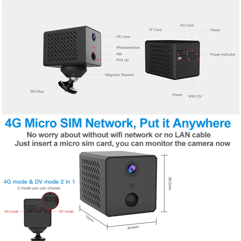 Vstarcam Mini  1080P 4G Camera 4G IP Camera 2600mAh Battery Camera DV Mini Camera IR Night Surveillance Security CCTV Camera enlarge