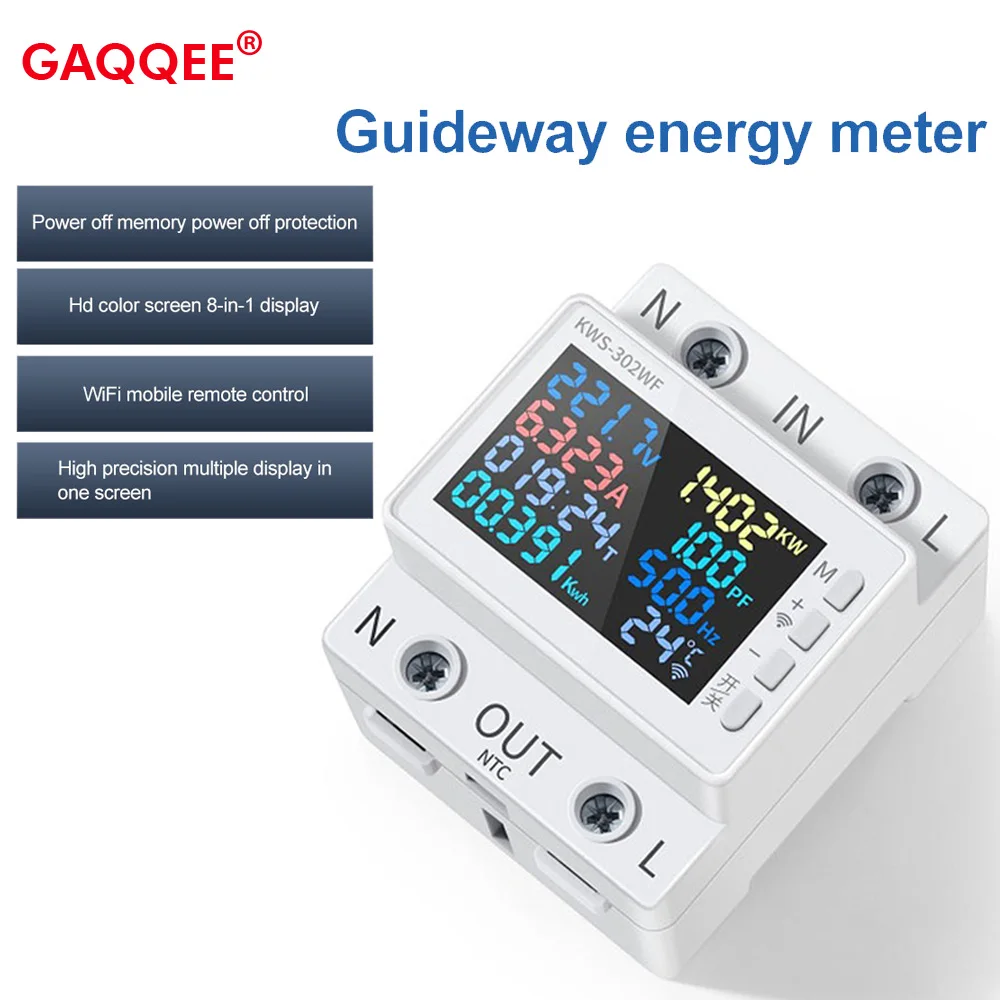 

170-270V/63A Power Meter 8in1 Color Screen Multi-function AC Energy Power Voltmeter Voltage Amps Watt Kwh Meter Remotely Control