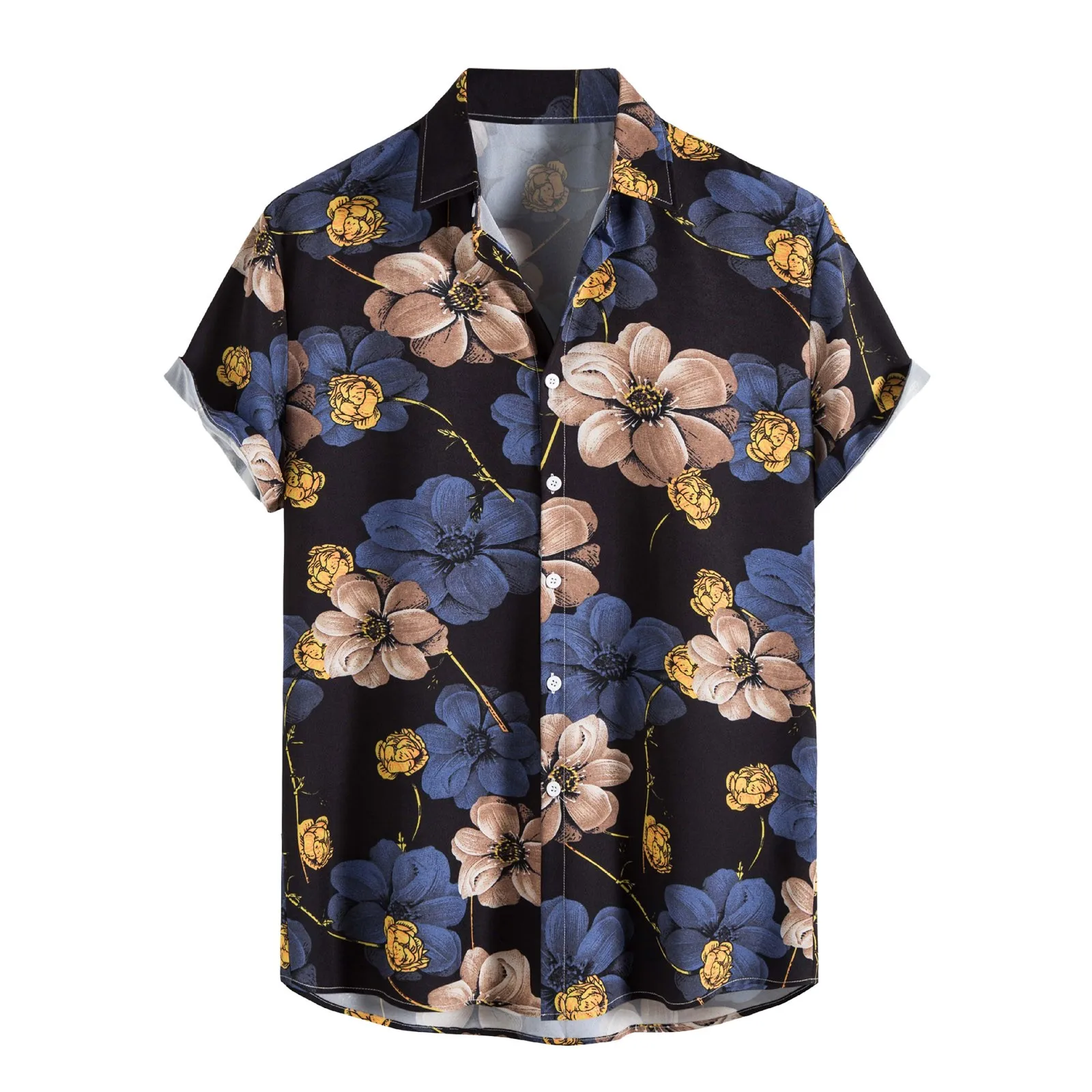 

Мужской Хлопковый однобортный пляжный отдых, с отложным воротником и коротким рукавом