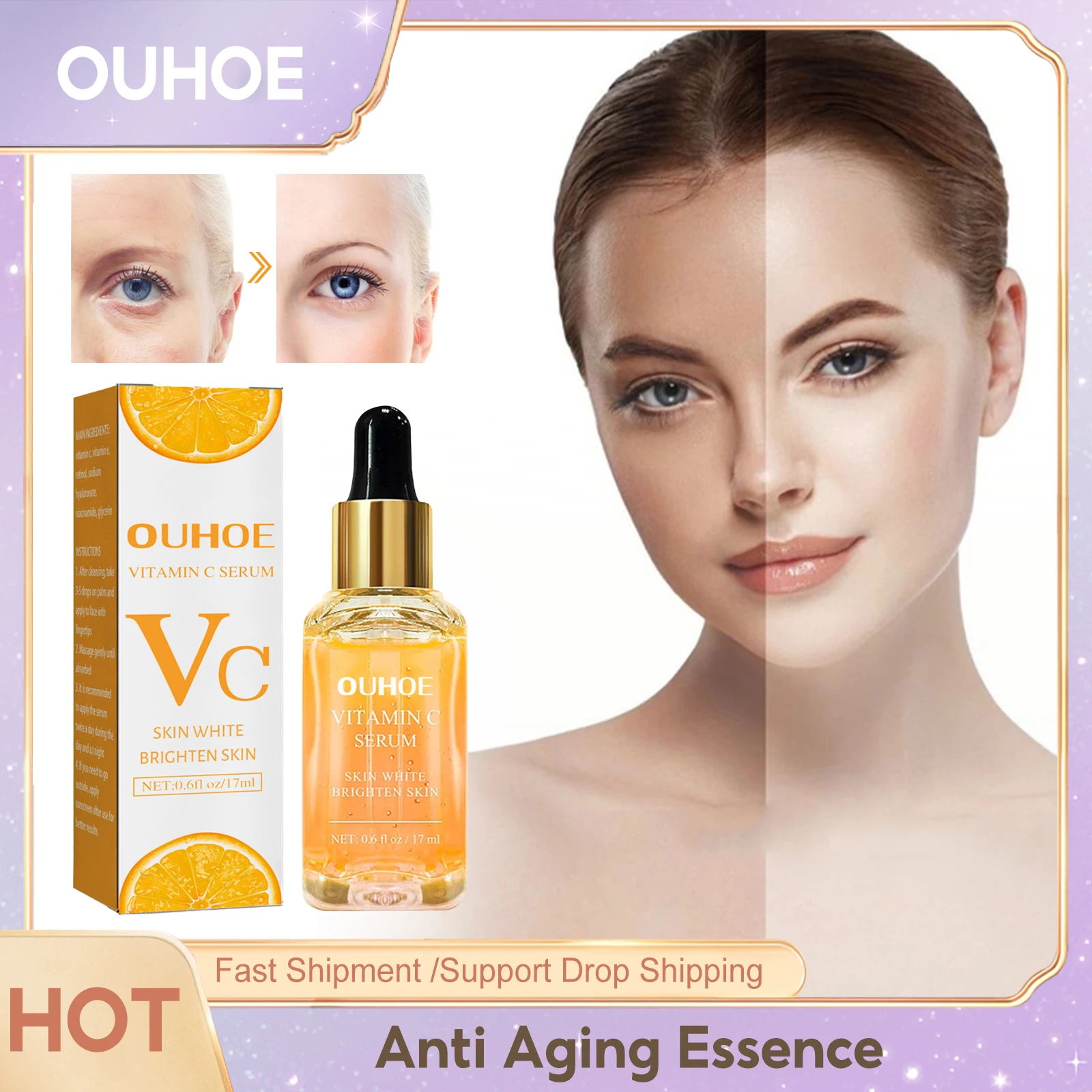 

Vitamin C Face Serum Oil Control Shrink Pores Deep Nourishing Dry Skin Rejuvenate Glowing Care Anti Age Hyaluronic Acid Essence