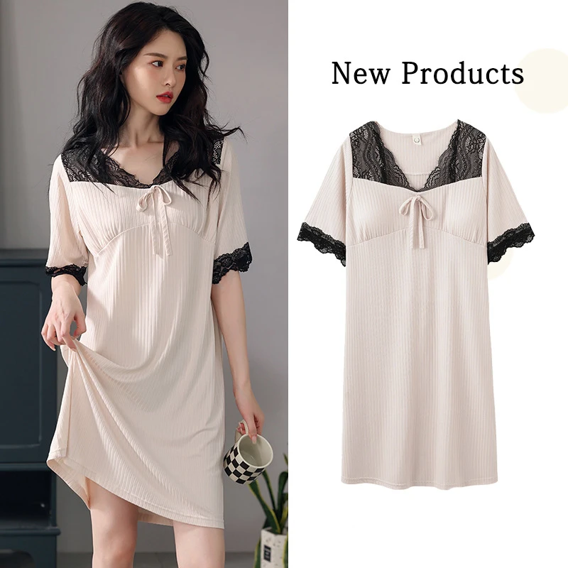 

2022 new women's summer thin modal ice silk cool feeling pregnant women's large size dress with chest pad nightdress