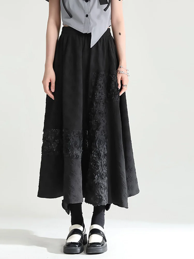

High Elastic Waist Black Pattern Long Elegant A-line Half-body Skirt Women Fashion Tide New Spring Autumn 2022 M433