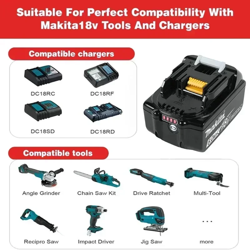 Новый аккумулятор Makita 6Ah для электроинструмента 18 В BL1840 BL1830B BL1850B BL1850 BL1860 BL1815