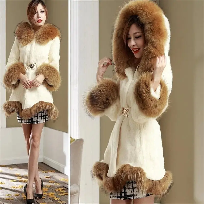 New Autumn/winter Imitation Fur Coat Women's Long Imitation Mink Fur Hooded Imitation Fox Fur Collar Coat Thin Imitation Skin