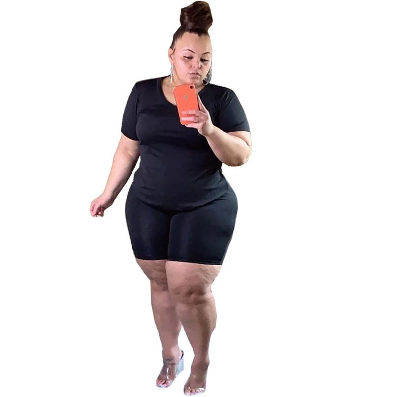 Plus Size 2 Piece Set Women Wholesale Jogging Biker Shorts Sets Solid Crop Top Sport Suit Matching Suit Sweat 3xl 4xl 5xl 6xl