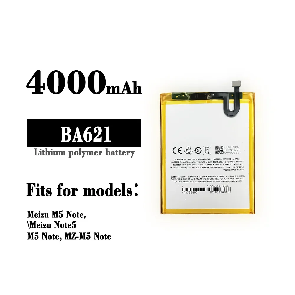 

Phone Battery BA621 For Meizu Note5 M5 Note 5 BA-621 M621H 3.85V 4000mAh Replacement Lithium Batteries High Quality Battery