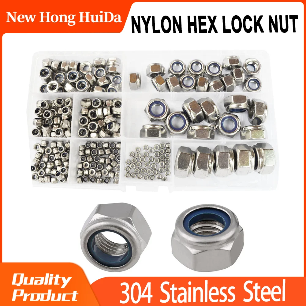 

Нейлоновая контргайка, шестигранная, метрическая, Резьбовая вставка, шестигранная самоблокирующаяся гайка, фурнитура 304, нержавеющая сталь...