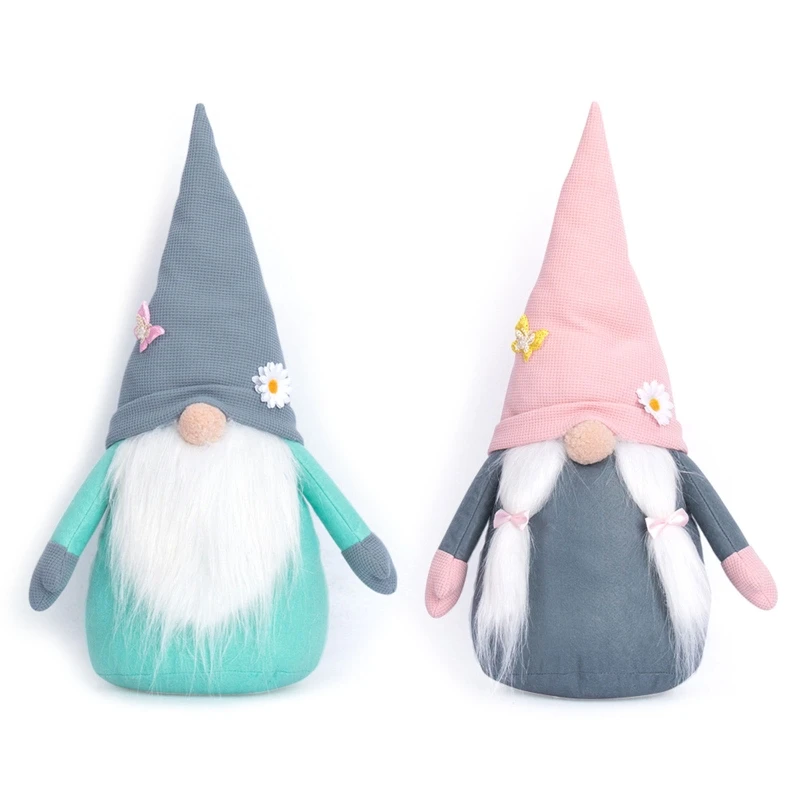 

68UE Spring Easter Gnome Holiday Decoration Handmade Swedish Tomte Butterfly Flower Plush Gnomes Tabletop Santa Figurines Home