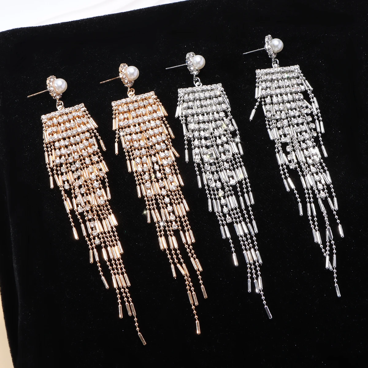 Элегантные висячие серьги с кисточками для женщин серебристые стеклянные