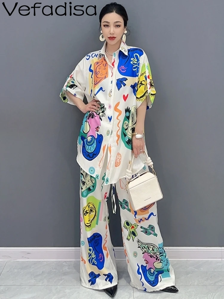 

Vefadisa 2023 Summer Women Colorful Loose Blouse Top Casual Long Two Piece Print Flower Personalized Girl Sunscreen Set ZY1587