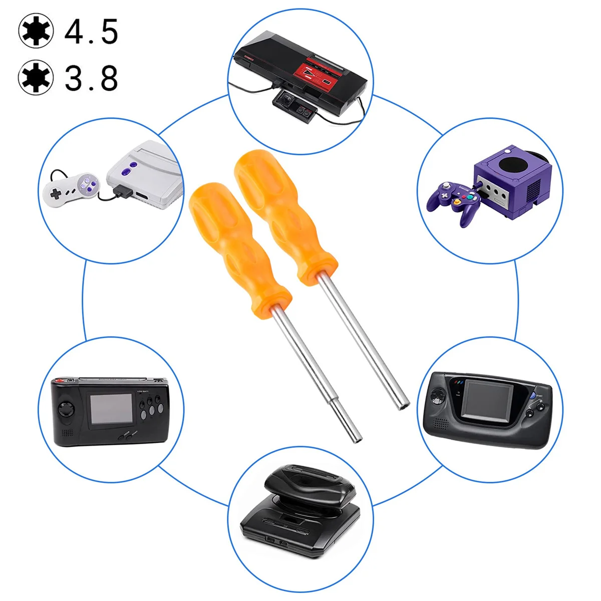 

Gamebit Security Screwdriver Tool Set 3.8Mm 4.5Mm Open Repair Compatible With Super for / Snes / 8 Bit N64 / Game + Console
