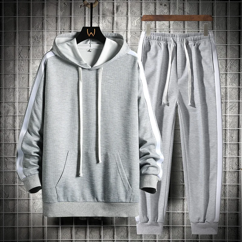 2023 New Mens Hooded Tracksuits Side Striped Spring Autumn Men's Sets Hoodies + Sweatpants 2 Piece Set Male Sportswear Tracksuit