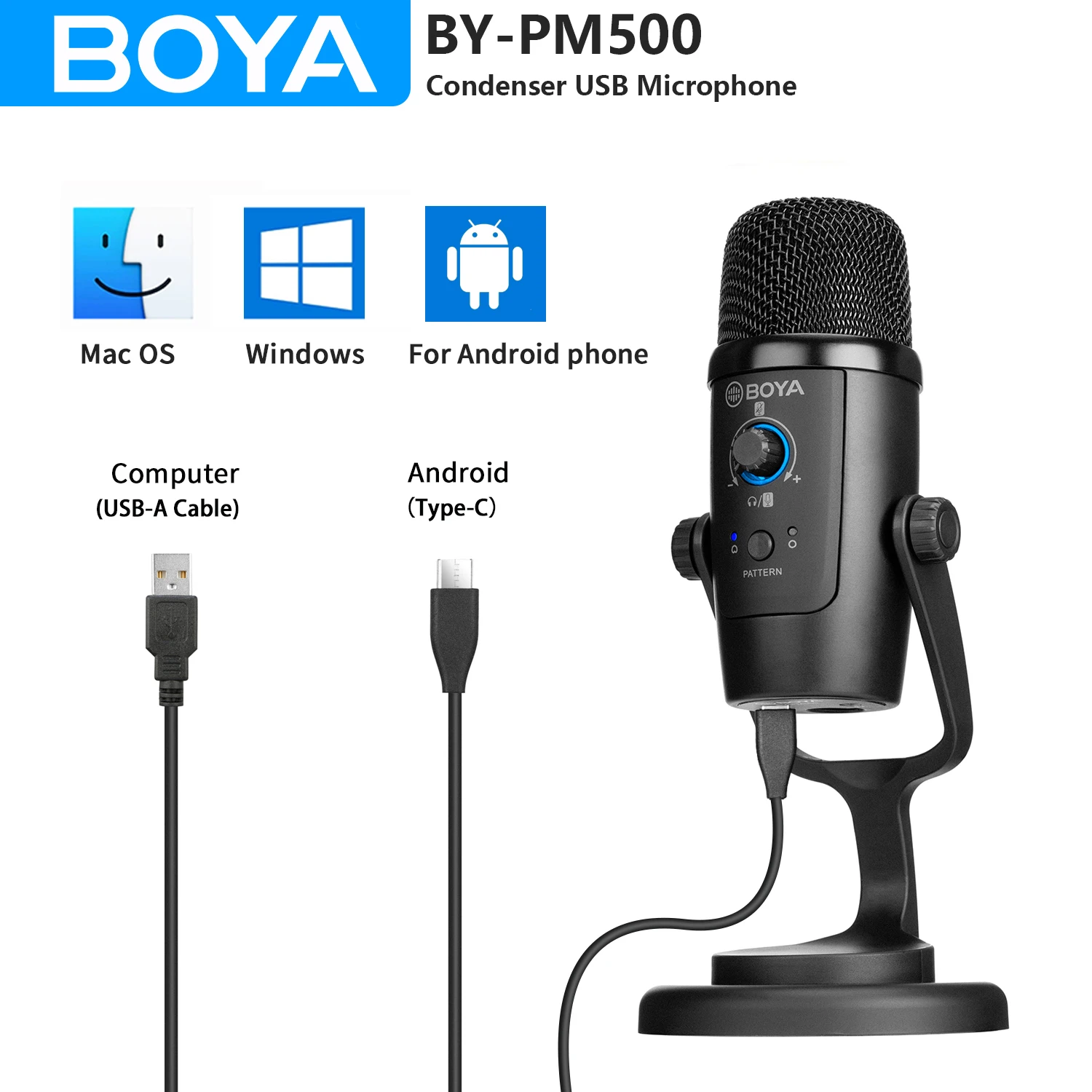 BOYA BY-PM500 USB микрофон для записи, игровой конденсаторный микрофон для ПК, Android, Windows, Mac, Youtube