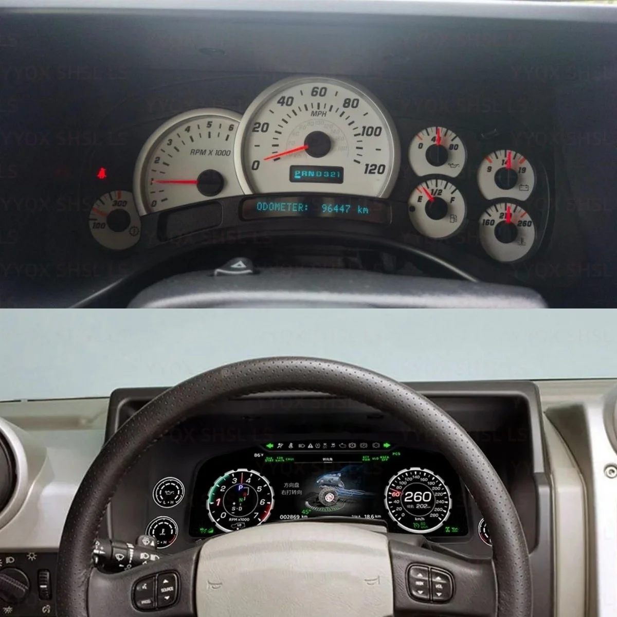 Фото Для Hummer H2 2003-2009 автомобильный цифровой кластер приборная панель авто виртуальный CockPit инструмент QLCD спидометр одометр экран головное устройство №2