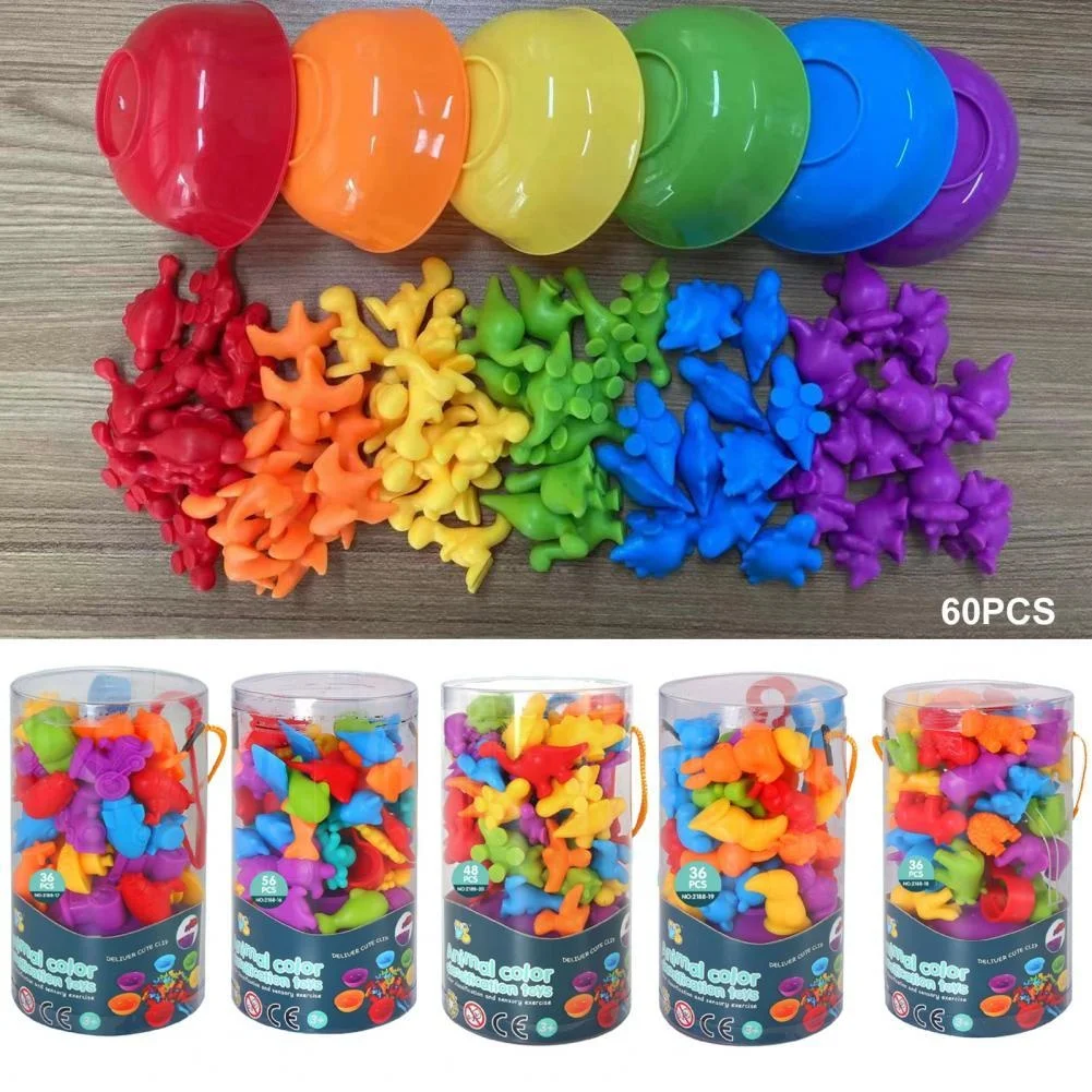 

Montessori 1 Set Animal Counting Toy Colorful Educational Creative Rainbow Stack Cups Dinosaur Animal Counting Toy for Children