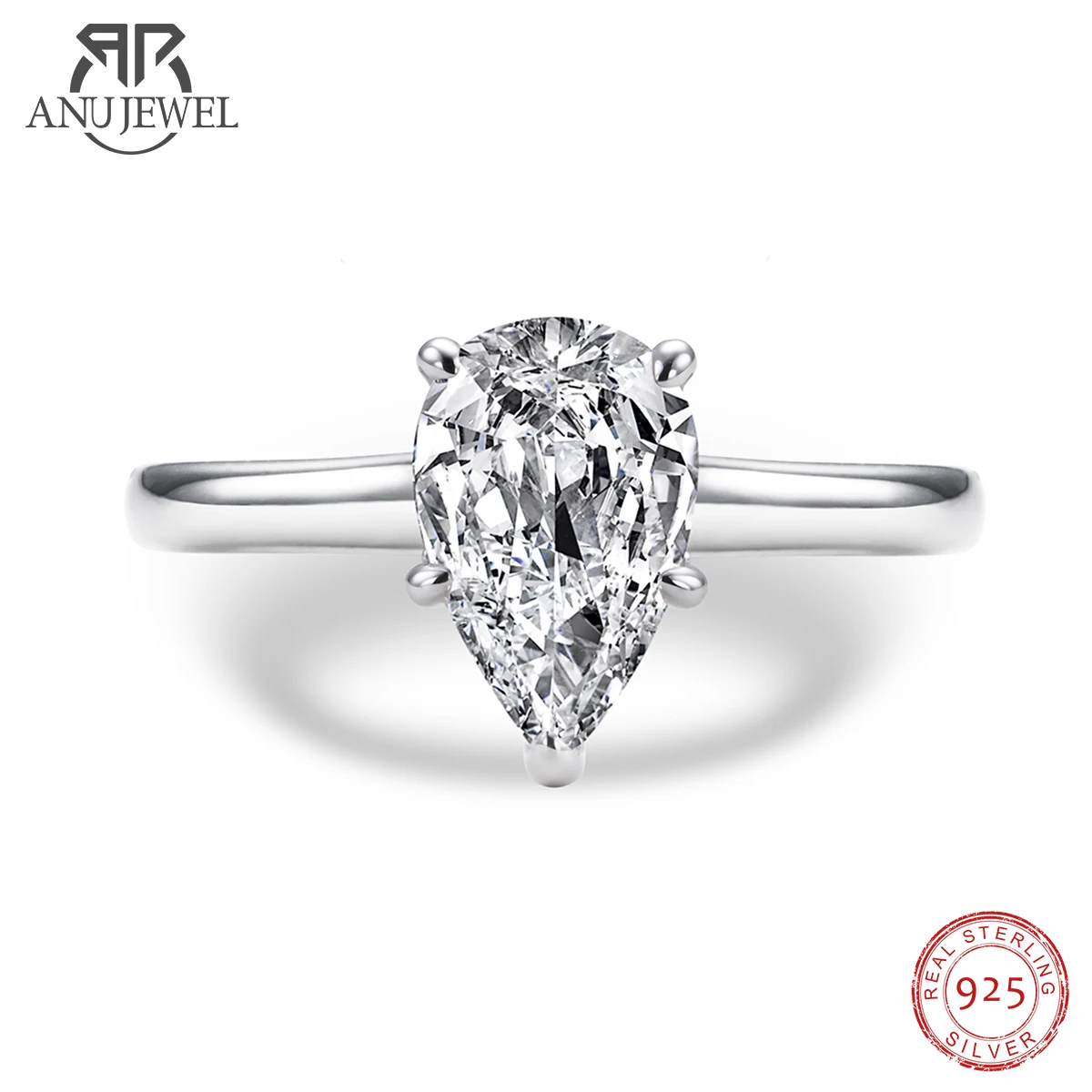 

Кольцо AnuJewel из муассанита с огранкой в форме слезы, 2 карата, с покрытием из 18-каратного золота, искусственное серебряное обручальное кольцо