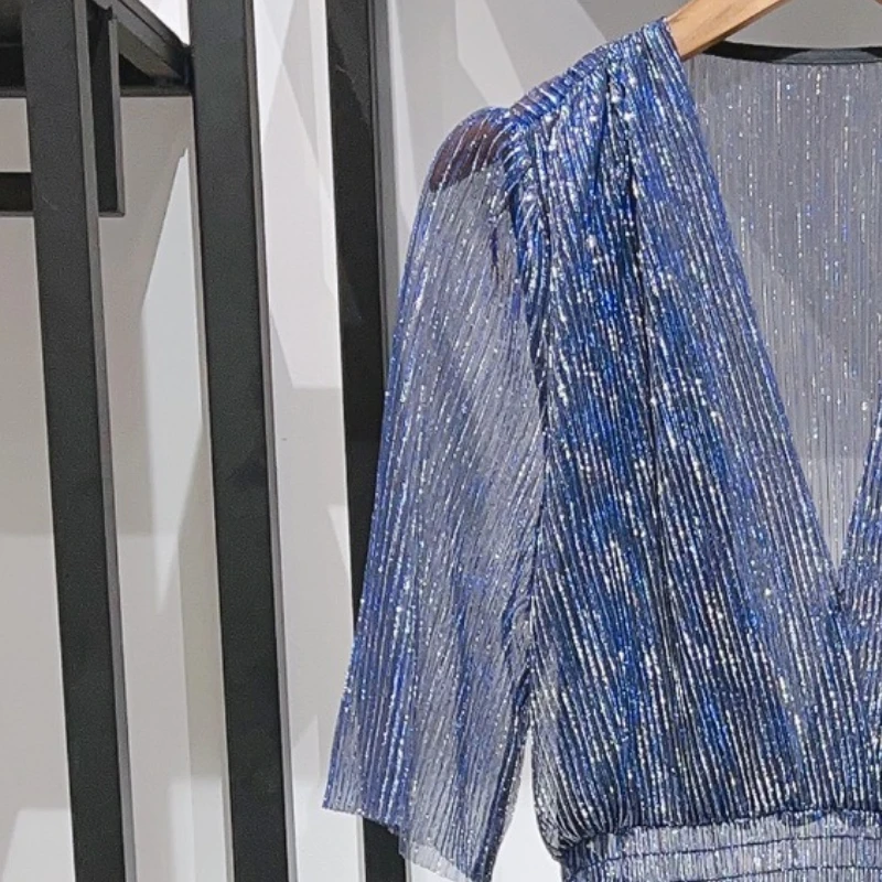 

2023 Summer New Women Vintage V-neck Asymmetric Dress