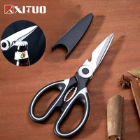 xituo utility kitchen scissors chicken duck fish cutter black protective handle comfortable scissors knife with bottle opener