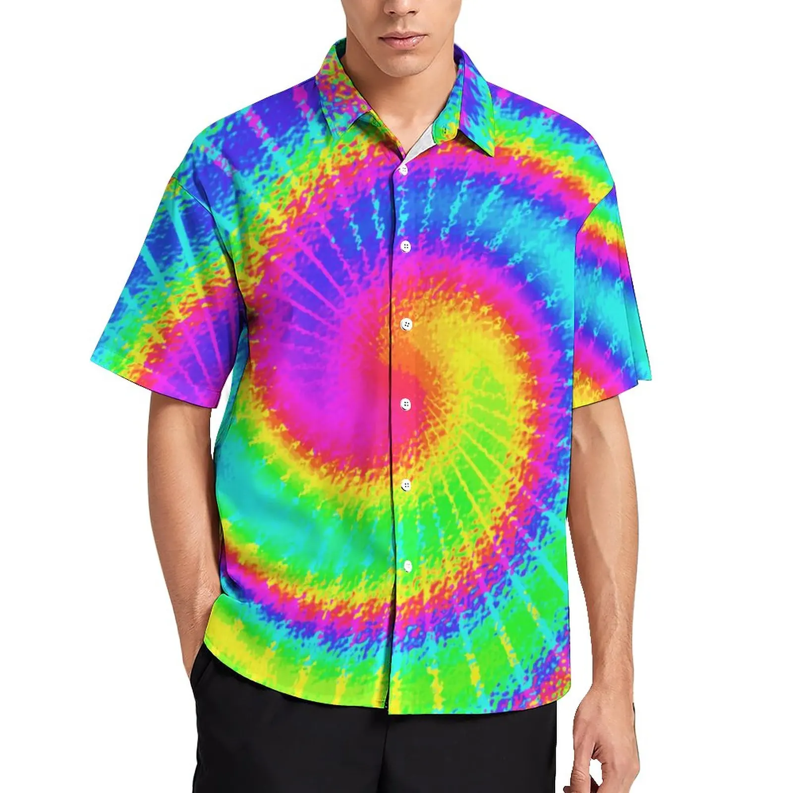 

Hippy Psychedelic Loose Shirt Male Beach Retro 70s Tie Dye Casual Shirts Hawaii Graphic Short Sleeve Trending Oversized Blouses