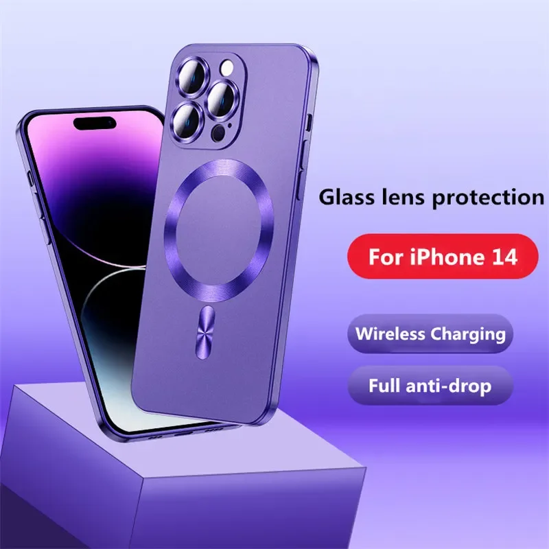 

Magnetic Wireless Charging Phone Case For iPhone 14 13 12 11 Pro Max 14 Plus 14Pro 11 Glass Camera Lens Protection Matte Cover