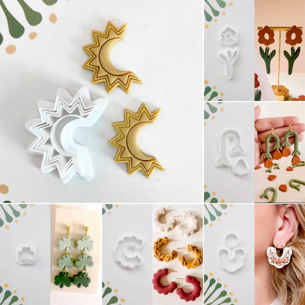 

Unique Shaped Flowers/Clover/Wave Half Circle/Orchid Clay Mold for DIY Earring Jewelry Making Clay Cutting Mold Soft Clay Tools