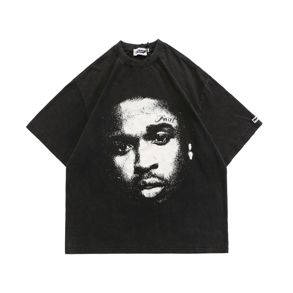 

Summer 2022 Men T-Shirt Streetwear Hip Hop Washed Portrait Print T Shirt Harajuku Loose Casual Cotton Oversized Graphic Tees Top
