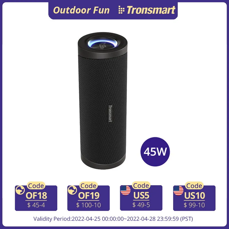 

Tronsmart T6 Pro 45W Bluetooth 5.0 Speaker with LED Light, IPX6 Waterproof, 24H Playtime, SoundPulse,Type-C Charging