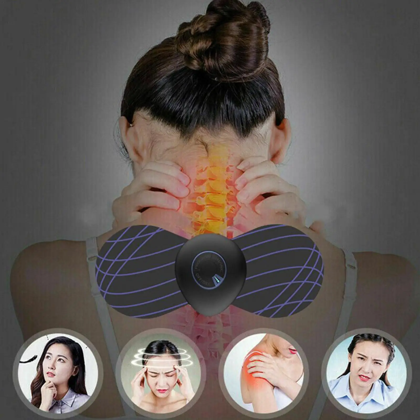 

Mini Electric Neck Massager Pad Low Frequency Pulse Stimulator Stickers Shoulder Cervical Vertebra Muscle Relief Pain Massage