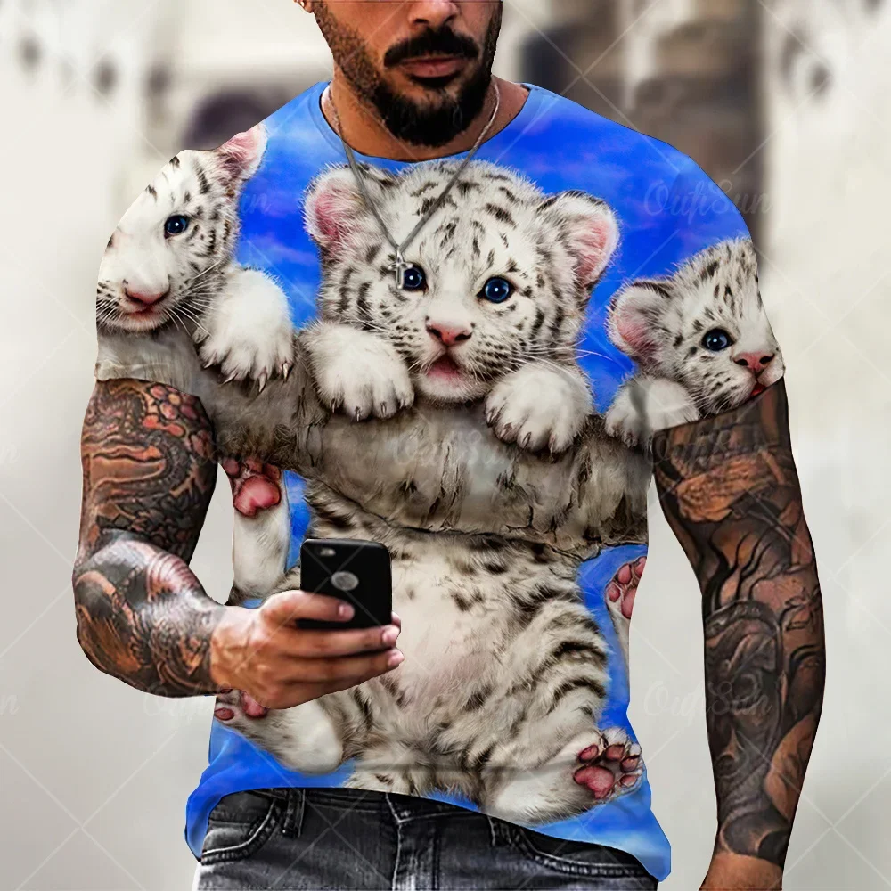 

3D Printing Animal Lion And Tiger Print Men's T-shirt Summer O-neck Hip-hop Street Personality Men's Oversized T-shirt XXS-6XL