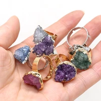 fine natural stone druzy rings adjustable stainless steel finger ring druzy jewelry for women man charm jewelry gifts