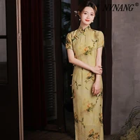 nvnang chinese cheongsam elegant new chinese style national style vintage ramie print elegant sexy party cheongsam dress