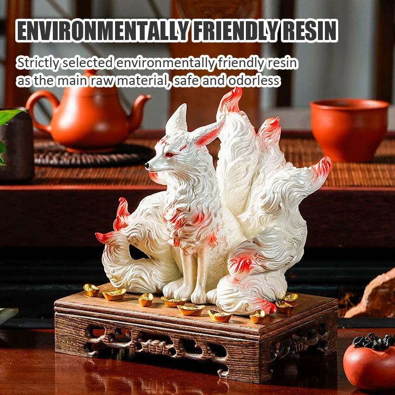 Статуэтка из искусственной смолы с девятью хвостами статуэтка счастливой лисы