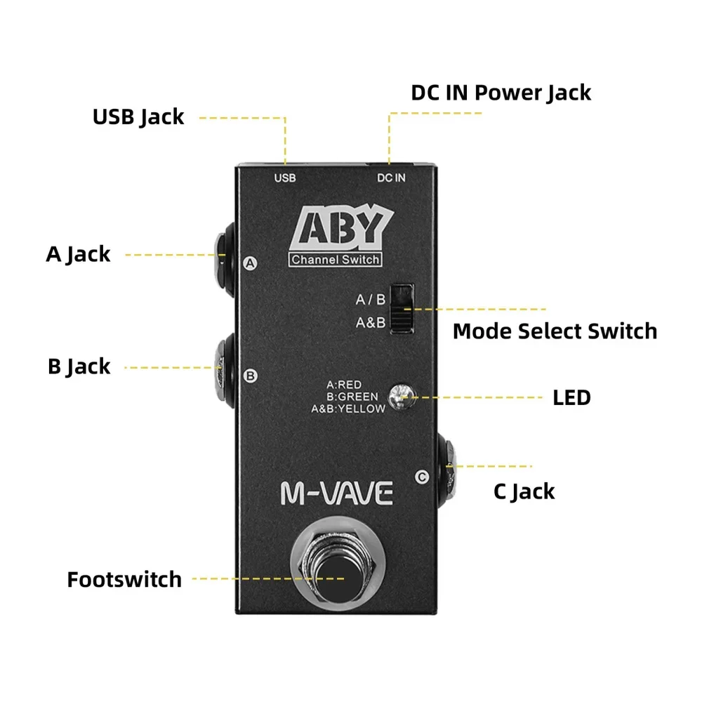 M-VAVE ABY Line Selector AB Switch Педаль эффектов для гитары True Bypass Гитара Бас Box-ABY Канальный