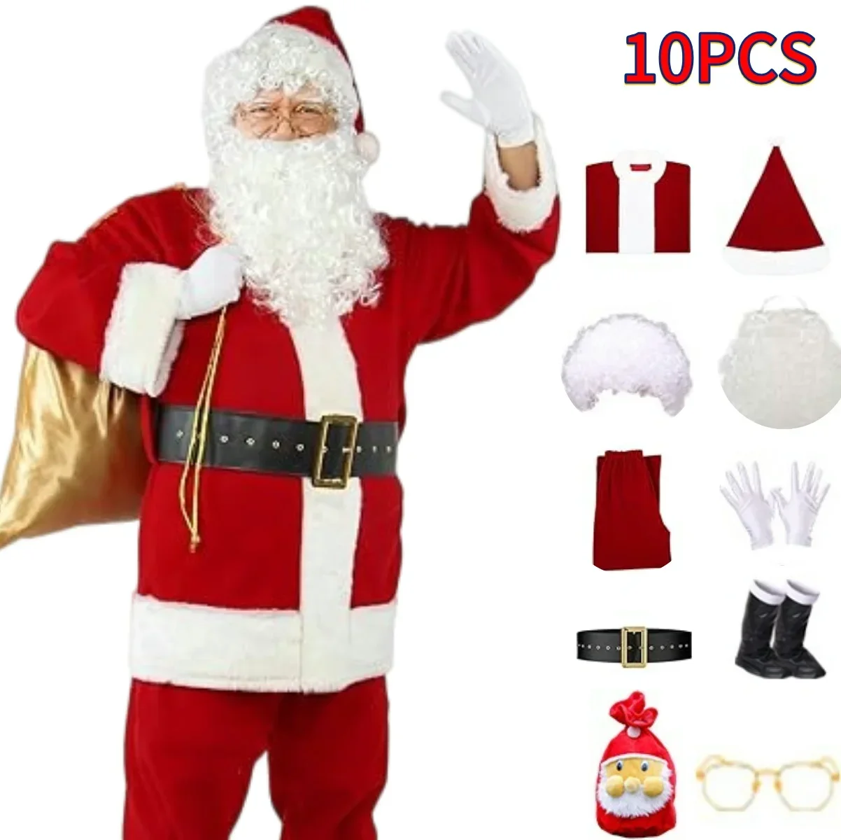 Золотой бархатный комплект Санта-Клауса рождественская теплая одежда мужская