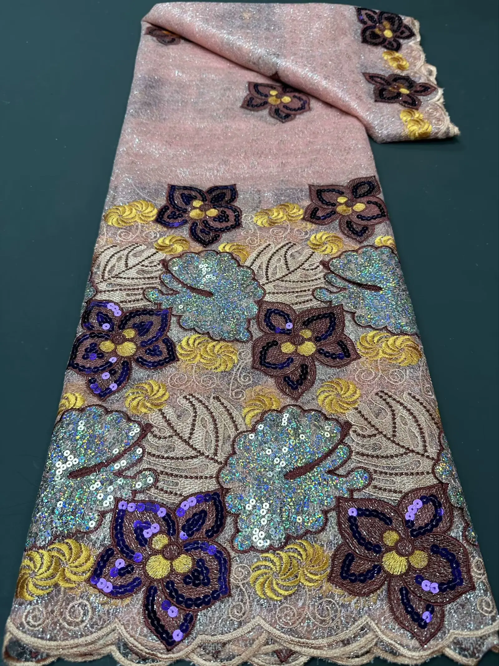 Новая бархатная кружевная 3D красочная зеленая ткань с блестками 2025 Высокое