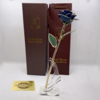 30cm wedding decorative flower gold plated real rose with gift box blue rose flower for valentine day gift bridesmaid presents