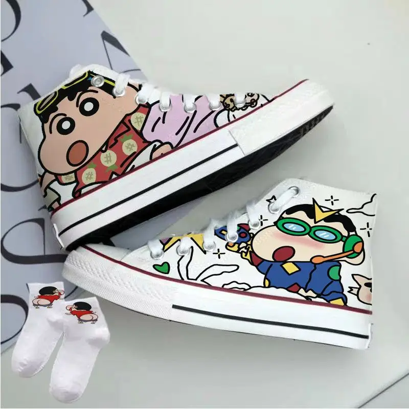 Kawaii Crayon Shin-Chan Canvas Shoes High Top Cute Cartoon Graffiti Versatile Sports for Men and Women Fashion Flat
