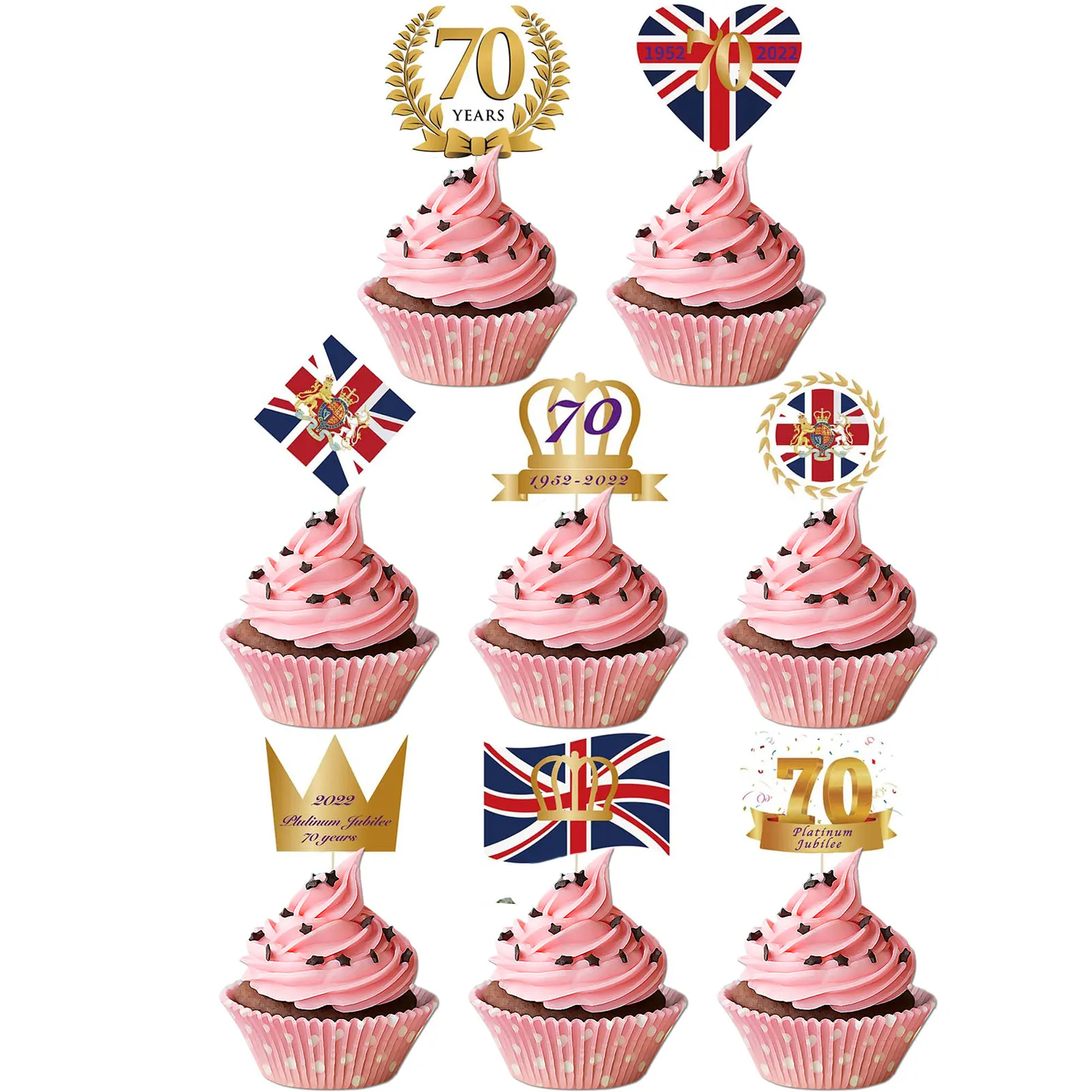 

Queen's Jubilee Cake Decorations Elizabeth Queen Jubilee Cake Toppers 64set Union Jack Crown Gold Cupcake Picks For Queens