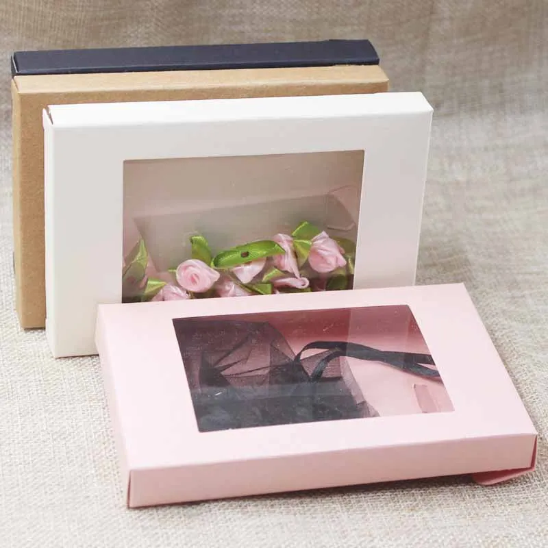

10/20pcs Color Kraft Paper Box Romantic Wedding Transparent Window Gift Boxs Candy Chocolate Cookie Packaging Party Supplies
