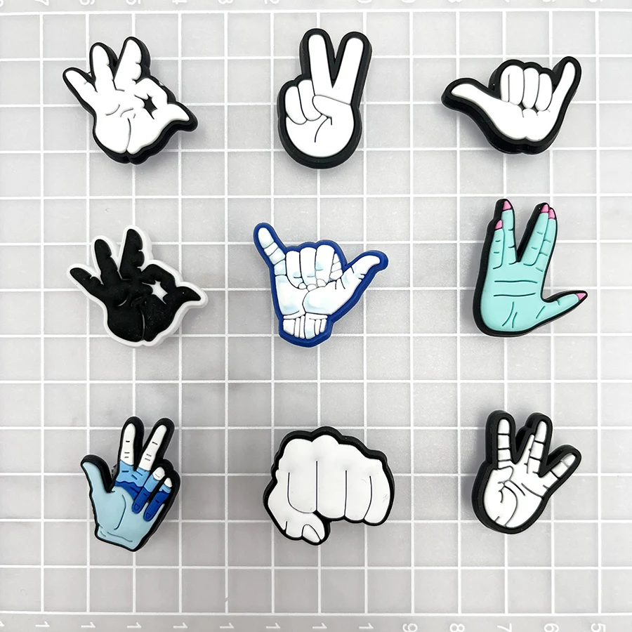 Novelty 1pcs Cartoon Victory Gesture PVC Shoe Charm Accessories Diy Shoe Buckle Decor Flower Fit Pins Croc Charms JIBZ Kid Gift
