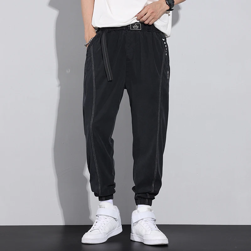 Men's Pants Thin Imitate Jeans Summer Trends Hip Hop Cargo Trousers Solid Casual Streetwear Harem Jogger Denim Black Gray