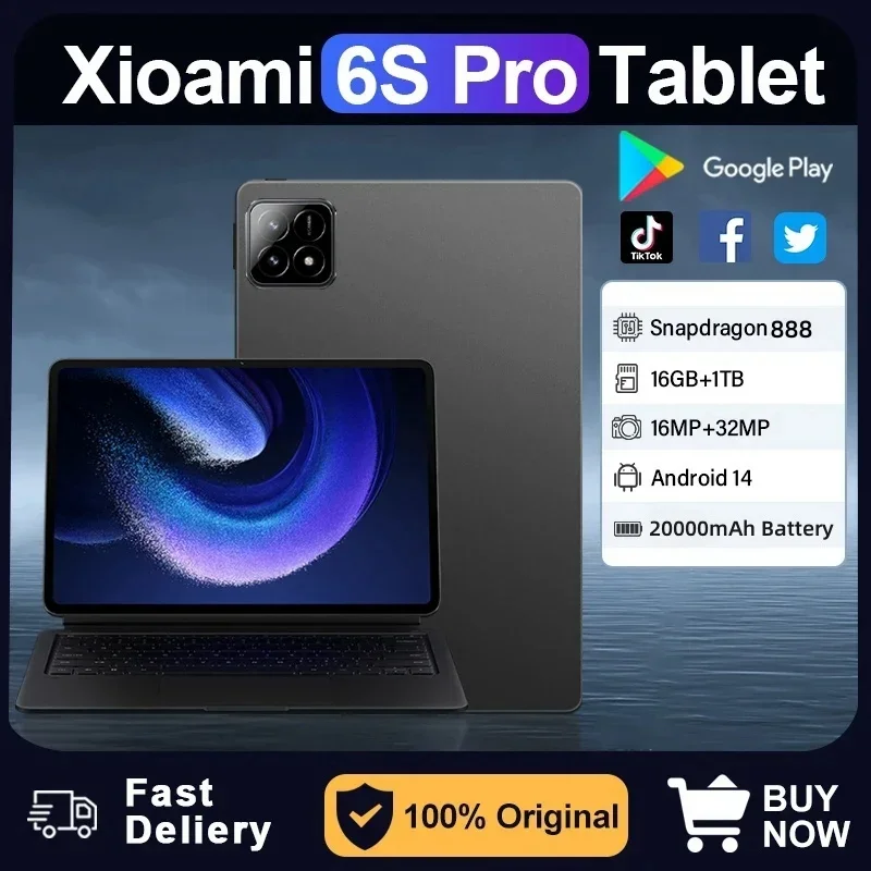 2024 Оригинальный планшет Xioami Pad 6S Pro 11 дюймов HD 4K Android 14 16 ГБ + 1 Т 20000 мАч 5G Dual SIM Bluetooth