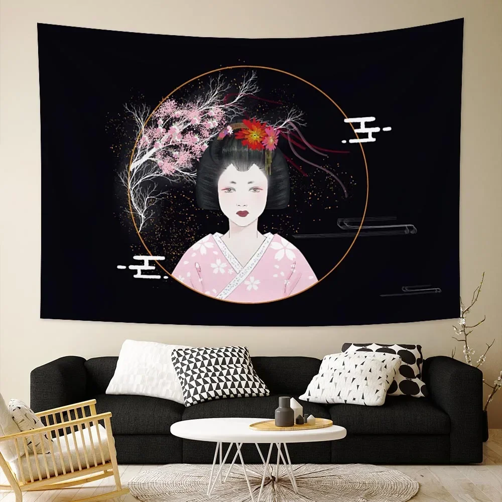 Japan Kanagawa Sea Wave Curtain Tapestry Print Geisha Boho Cloth Beautiful Woman Bedroom Home Decor Mandala Wall Hanging