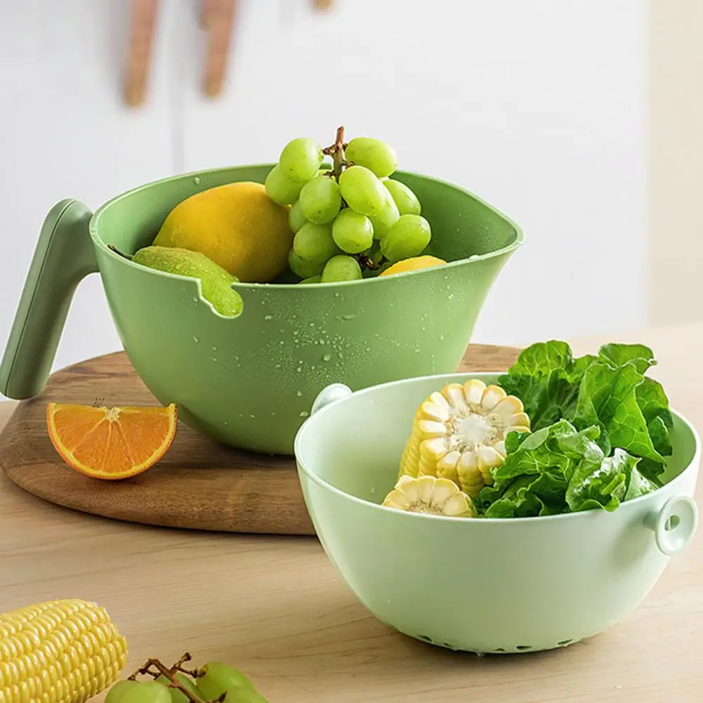 Корзина для мытья вращающаяся двухслойная сливная корзина с ручкой и ситечком